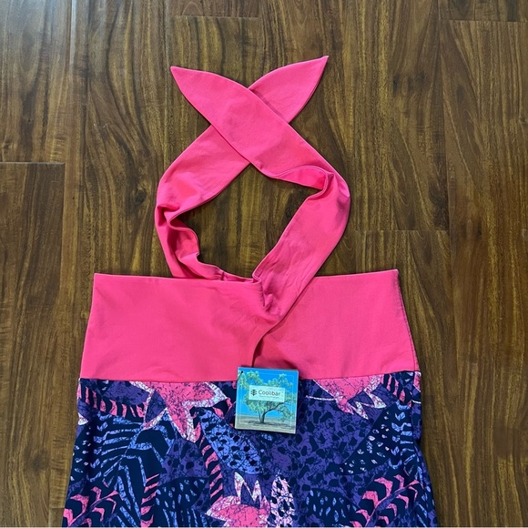 NWT Coolibar UPF 50+ Pink Purple Floral Halter Neck Sun Dress size medium - Picture 2 of 11